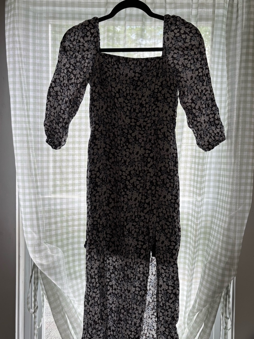 Abercrombie & Fitch Floral Square-Neck Maxi Dress in B&W, Blue, and Burgundy